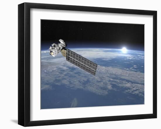 Aqua Satellite Orbiting Earth and Rising Sun-null-Framed Art Print