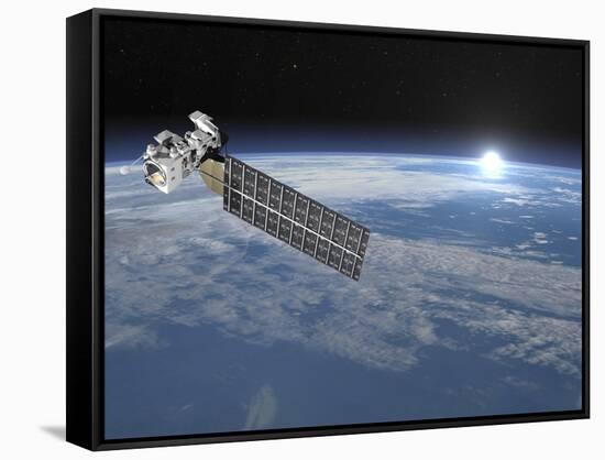 Aqua Satellite Orbiting Earth and Rising Sun-null-Framed Stretched Canvas