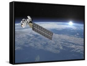 Aqua Satellite Orbiting Earth and Rising Sun-null-Framed Stretched Canvas