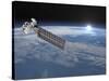 Aqua Satellite Orbiting Earth and Rising Sun-null-Stretched Canvas