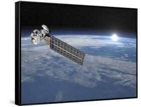 Aqua Satellite Orbiting Earth and Rising Sun-null-Framed Stretched Canvas