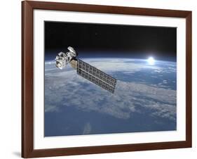 Aqua Satellite Orbiting Earth and Rising Sun-null-Framed Art Print