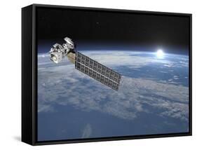 Aqua Satellite Orbiting Earth and Rising Sun-null-Framed Stretched Canvas