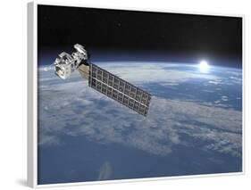 Aqua Satellite Orbiting Earth and Rising Sun-null-Framed Art Print