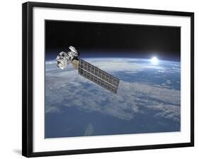 Aqua Satellite Orbiting Earth and Rising Sun-null-Framed Art Print