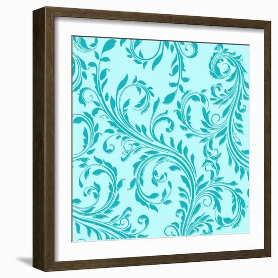 Aqua Teal Damask-Tina Lavoie-Framed Giclee Print