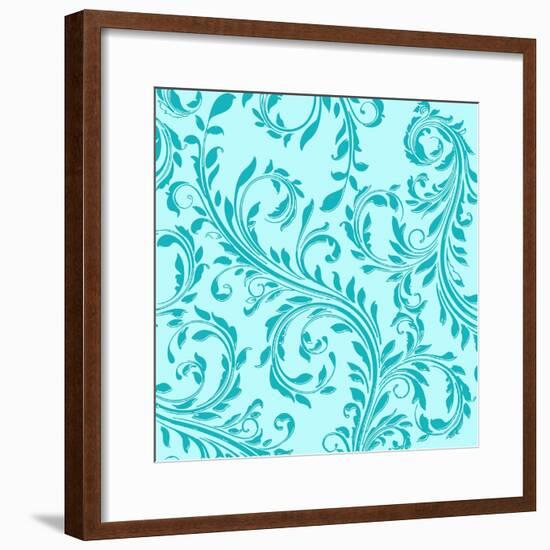 Aqua Teal Damask-Tina Lavoie-Framed Giclee Print