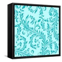 Aqua Teal Damask-Tina Lavoie-Framed Stretched Canvas