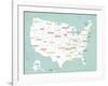 Aqua USA Map-Kindred Sol Collective-Framed Art Print