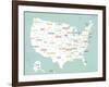 Aqua USA Map-Kindred Sol Collective-Framed Art Print