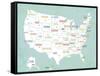 Aqua USA Map-Kindred Sol Collective-Framed Stretched Canvas