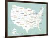 Aqua USA Map-Kindred Sol Collective-Framed Art Print