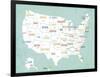 Aqua USA Map-Kindred Sol Collective-Framed Art Print