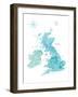 Aquamarine watercolor map of the United Kingdom-Rosana Laiz Garcia-Framed Giclee Print