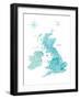 Aquamarine watercolor map of the United Kingdom-Rosana Laiz Garcia-Framed Giclee Print