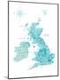 Aquamarine watercolor map of the United Kingdom-Rosana Laiz Garcia-Mounted Giclee Print