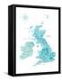 Aquamarine watercolor map of the United Kingdom-Rosana Laiz Garcia-Framed Stretched Canvas