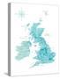 Aquamarine watercolor map of the United Kingdom-Rosana Laiz Garcia-Stretched Canvas