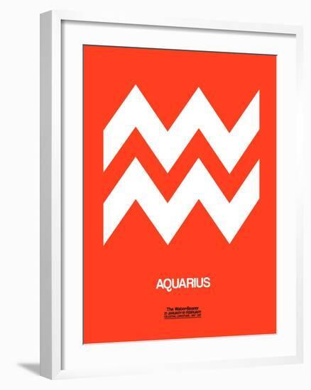 Aquarius Zodiac Sign White on Orange-NaxArt-Framed Art Print