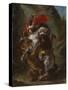 Arab Horseman Attacked by a Lion, 1849-50-Eugene Delacroix-Stretched Canvas