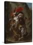 Arab Horseman Attacked by a Lion, 1849-50-Eugene Delacroix-Stretched Canvas