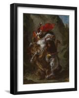 Arab Horseman Attacked by a Lion, 1849-50-Eugene Delacroix-Framed Giclee Print