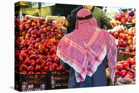 Arab Man Waerinf Keffiyeh Buying Apples in Market, Amman, Jordan-Peter Adams-Stretched Canvas