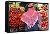 Arab Man Waerinf Keffiyeh Buying Apples in Market, Amman, Jordan-Peter Adams-Framed Stretched Canvas