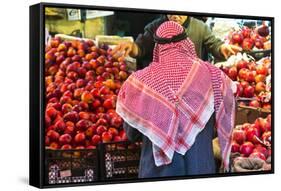 Arab Man Waerinf Keffiyeh Buying Apples in Market, Amman, Jordan-Peter Adams-Framed Stretched Canvas