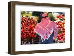 Arab Man Waerinf Keffiyeh Buying Apples in Market, Amman, Jordan-Peter Adams-Framed Photographic Print