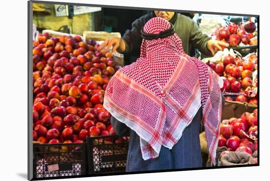 Arab Man Waerinf Keffiyeh Buying Apples in Market, Amman, Jordan-Peter Adams-Mounted Photographic Print