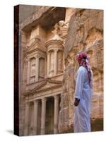 Arab Man Watching Facade of Treasury (Al Khazneh), Petra, Jordan-Keren Su-Stretched Canvas