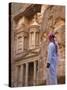 Arab Man Watching Facade of Treasury (Al Khazneh), Petra, Jordan-Keren Su-Stretched Canvas