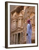 Arab Man Watching Facade of Treasury (Al Khazneh), Petra, Jordan-Keren Su-Framed Premium Photographic Print