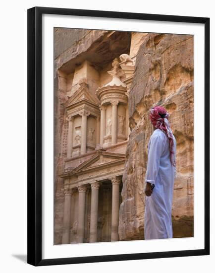 Arab Man Watching Facade of Treasury (Al Khazneh), Petra, Jordan-Keren Su-Framed Premium Photographic Print