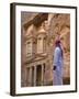 Arab Man Watching Facade of Treasury (Al Khazneh), Petra, Jordan-Keren Su-Framed Premium Photographic Print