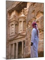 Arab Man Watching Facade of Treasury (Al Khazneh), Petra, Jordan-Keren Su-Mounted Premium Photographic Print