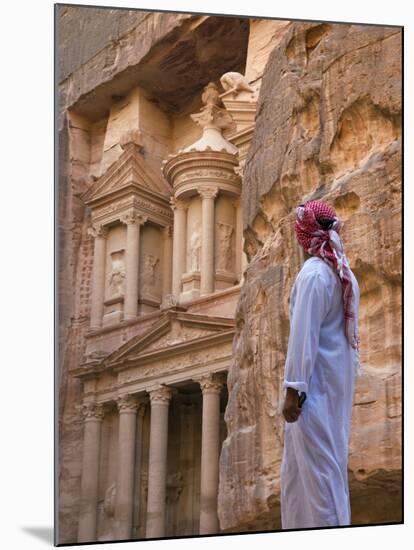 Arab Man Watching Facade of Treasury (Al Khazneh), Petra, Jordan-Keren Su-Mounted Premium Photographic Print