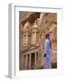 Arab Man Watching Facade of Treasury (Al Khazneh), Petra, Jordan-Keren Su-Framed Photographic Print