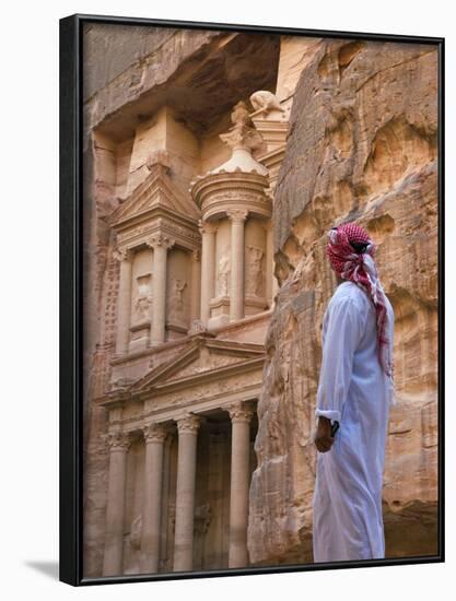 Arab Man Watching Facade of Treasury (Al Khazneh), Petra, Jordan-Keren Su-Framed Photographic Print