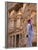 Arab Man Watching Facade of Treasury (Al Khazneh), Petra, Jordan-Keren Su-Framed Photographic Print