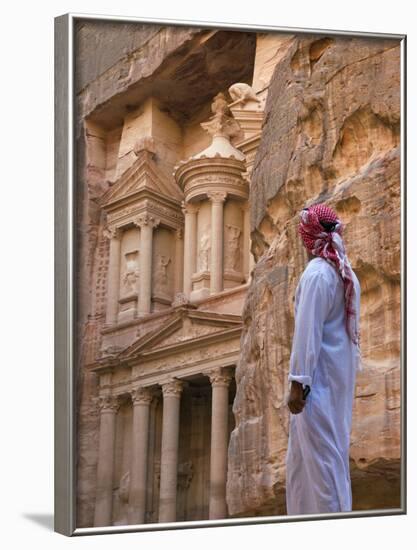 Arab Man Watching Facade of Treasury (Al Khazneh), Petra, Jordan-Keren Su-Framed Photographic Print