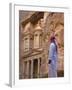 Arab Man Watching Facade of Treasury (Al Khazneh), Petra, Jordan-Keren Su-Framed Photographic Print