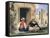 Arab Men Smoking in Front of a House-Eugene Delacroix-Framed Stretched Canvas