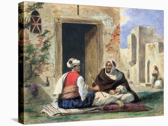 Arab Men Smoking in Front of a House-Eugene Delacroix-Stretched Canvas