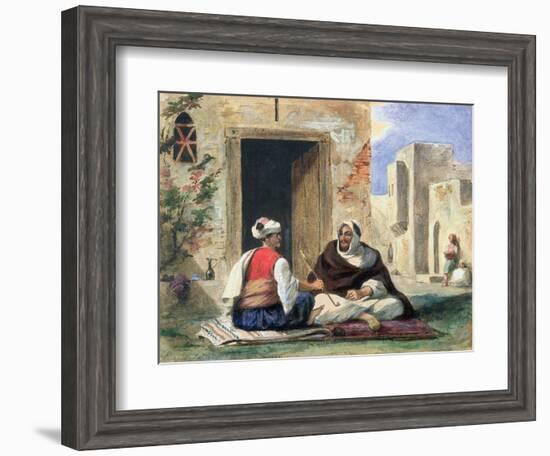 Arab Men Smoking in Front of a House-Eugene Delacroix-Framed Giclee Print