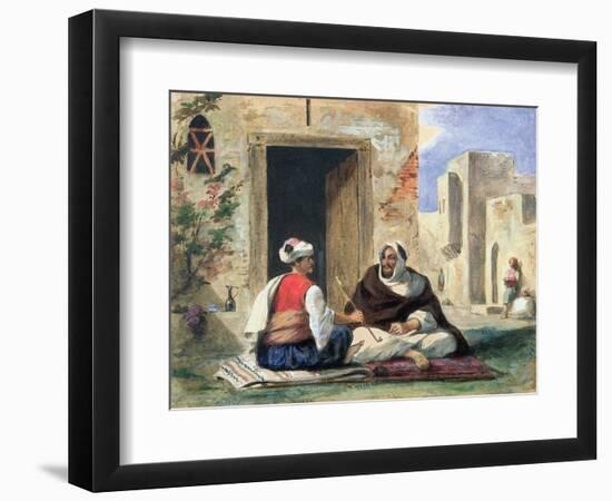 Arab Men Smoking in Front of a House-Eugene Delacroix-Framed Giclee Print