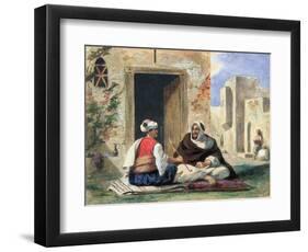 Arab Men Smoking in Front of a House-Eugene Delacroix-Framed Giclee Print