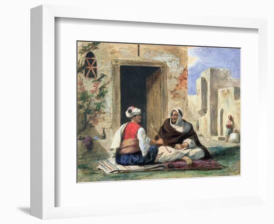 Arab Men Smoking in Front of a House-Eugene Delacroix-Framed Giclee Print