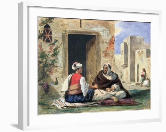 Arab Men Smoking in Front of a House-Eugene Delacroix-Framed Giclee Print